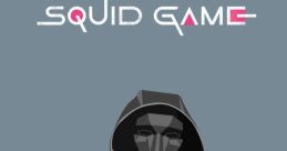 Stylized frontman from Squid Game, showcasing an iconic hooded figure against a minimalist backdrop.