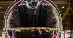 View of an Airbus aircraft in production, showcasing the MEGAPACK setup for assembly efficiency and innovation.