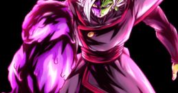 Zamasu in a dynamic pose, showcasing his powerful, energy-absorbing purple arm against a dark backdrop.