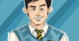 Parker Oliva, animated character with a blue sweater and tie, poses confidently against a light blue background.