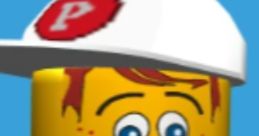 Cheerful Pepper Roni from Lego Island, wearing a white hat with a red logo, set against a bright blue background.