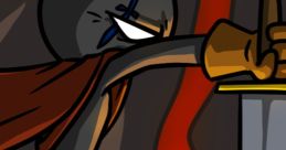 Wrathnar from StickWar readies for battle, wielding a sword amidst flames, showcasing power and determination.