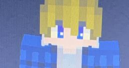 Minecraft character with blonde hair, blue eyes, wearing a blue plaid shirt over a gray shirt, standing upright.
