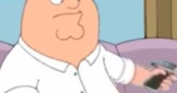 Peter Griffin from "Family Guy" holding a gun and a cereal bowl, showcasing his humorous yet chaotic personality.