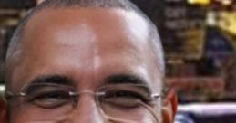 Smiling man with glasses in a vibrant urban setting, showcasing a realistic portrayal of a charismatic figure.