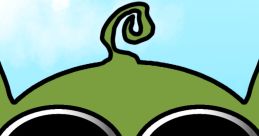 Green alien character with large black eyes and a curly antenna against a blue sky, representing playful extraterrestrial themes.