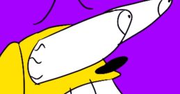 Excited cartoon dog with exaggerated features against a vibrant purple background, embodying the playful spirit of Fetch (V2).