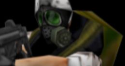 HGrunt from Half-Life, wearing a gas mask and camouflage, aiming a weapon in a tactical stance.