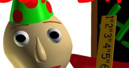 Baldi celebrates with a party hat, ruler, and playful decorations for the Baldi's Basics Birthday Bash theme.