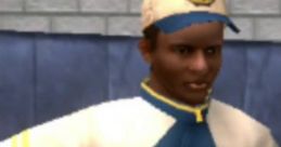 Bo Jackson character from Bully, wearing a blue and white jacket, holding a football, ready for action.
