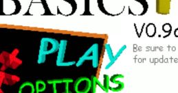 Baldi's Basics Plus main menu showcasing Play, Options, and About features with a fun, colorful design.