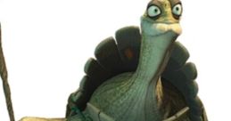 Maestro Oogway from Kung Fu Panda stands with a staff, embodying wisdom and serenity in a vibrant, animated style.