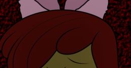 Cheerful character from Slashiebloom with brown hair and antennae, set against a vibrant red background.