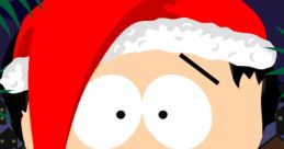 Xavier Robinson character dressed in a Santa costume, smiling cheerfully against a festive winter background.