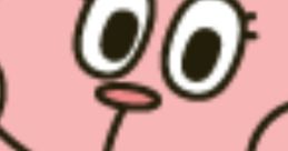 Cheerful portrayal of Richard Watterson, the lovable pink cat from "The Amazing World of Gumball," with big expressive eyes.