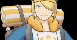 Volo in Pokémon Masters EX, sporting a blue and yellow outfit with a backpack, exudes confidence and adventure-ready spirit.
