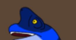 Cartoon sea creature with a long blue neck and yellow eye, showcasing unique artistic style and vibrant colors.