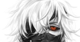 Ken Kaneki with white hair and a mask, playfully shushing viewers, embodying the dark themes of Tokyo Ghoul.