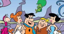 The Flintstones characters gather in a prehistoric setting, showcasing their iconic stone-age family dynamics and humor.