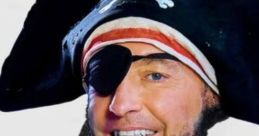Patchy the Pirate, played by Tom Kenny, wears a pirate hat and sports an eye patch and beard, smiling cheerfully.