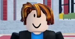 Roblox character with stylish hair, wearing a blue shirt and black jacket, set in a vibrant gaming environment.