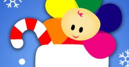 Colorful Christmas stocking with a cute flower character and candy cane, perfect for the BabyFirst Christmas Activity Book.