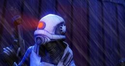 Combine Assassin from Entropy: Zero 2 in a dramatic rainy scene, wielding a weapon with a futuristic design.
