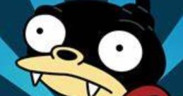 Nibbler, the adorable character from Futurama, with big eyes, a red bow tie, and a playful expression against a blue backdrop.