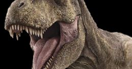 Ferocious T. rex from Jurassic Park roaring with sharp teeth, showcasing iconic dinosaur features against a black background.