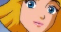 Close-up of Robot Clover Ewing, showcasing her bright blue eyes and stylish outfit, embodying her animated charm.