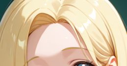 Blonde anime character with bright teal eyes and a cheerful smile, radiating charm and positivity in a vibrant setting.