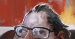 Evrart Clare character portrait featuring expressive smile, glasses, and vibrant abstract background from "My Beloved.