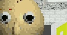 Pixelated character in a school corridor, reminiscent of educational games like James Fuss Basics in Education.