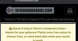 TTS voice generator displaying British male voice, loading time 2 minutes 7 seconds, with queue status for sound generation.