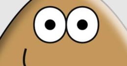 Cute cartoon character Pou with big eyes and a friendly smile, perfect for fans of fun mobile games and virtual pet care.