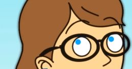 Cartoon character Brittany (CanadianScout) with brown hair, glasses, and a blue earring, smiling against a blue sky backdrop.