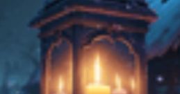 Warm candlelight glowing in a lantern amidst a snowy landscape, creating a cozy winter atmosphere.