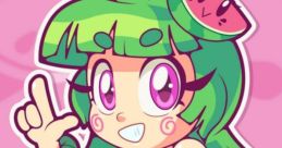 Vannamelon character with green hair and watermelon-themed outfit, smiling joyfully against a pink background.