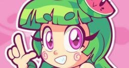 Cheerful Vannamelon character with vibrant green hair and watermelon accessory, exuding fun and positivity.