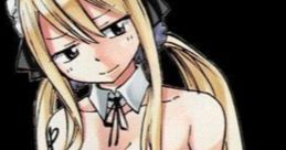 Lucy Heartfilia in a maid costume, showcasing her signature long blonde hair and captivating smile, radiating charm and elegance.