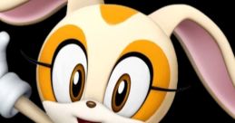 Cream the Rabbit, a cheerful character in an orange dress, poses playfully with her signature long ears and bright smile.