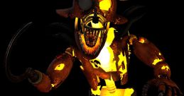 Grimm Foxy from FNAF, showcasing his menacing features and glowing elements against a dark background.