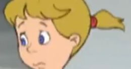 Young girl looking concerned, wearing a blue overall and pink shirt, from the animated series "Girl TV Funhouse.
