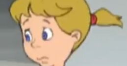 Animated girl character from SNL TV Funhouse, wearing an oversized blue dress and expressing a worried demeanor.
