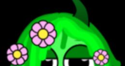 Green animated character with flower accents, embodying a playful nature-themed vibe related to Sharon Washington and Lscn Vineria.