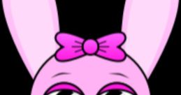 Cute pink bunny character with large eyes and a bow, representing Joan Baker's Lsnn Pinki series for kids.