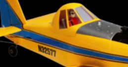 Detailed view of an Air Tractor AT-802 model in vibrant yellow and blue, showcasing its pilot and agricultural design features.