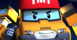 Mark from Robocar Poli stands confidently, ready for action in a vibrant nighttime setting. Rescue team character.