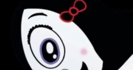 Iris from Ruby Gloom smiling cheerfully in her signature black and red outfit, showcasing her playful personality.