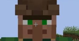 Villager character holding a sword, showcasing Minecraft gameplay in "♡ Villager Testing!~♡" scene with green eyes.
